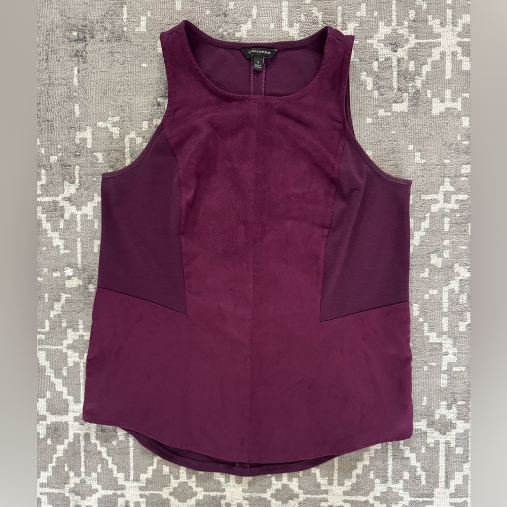 Banana Republic Plum Mixed Media Sleeveless Blouse Top Size Small